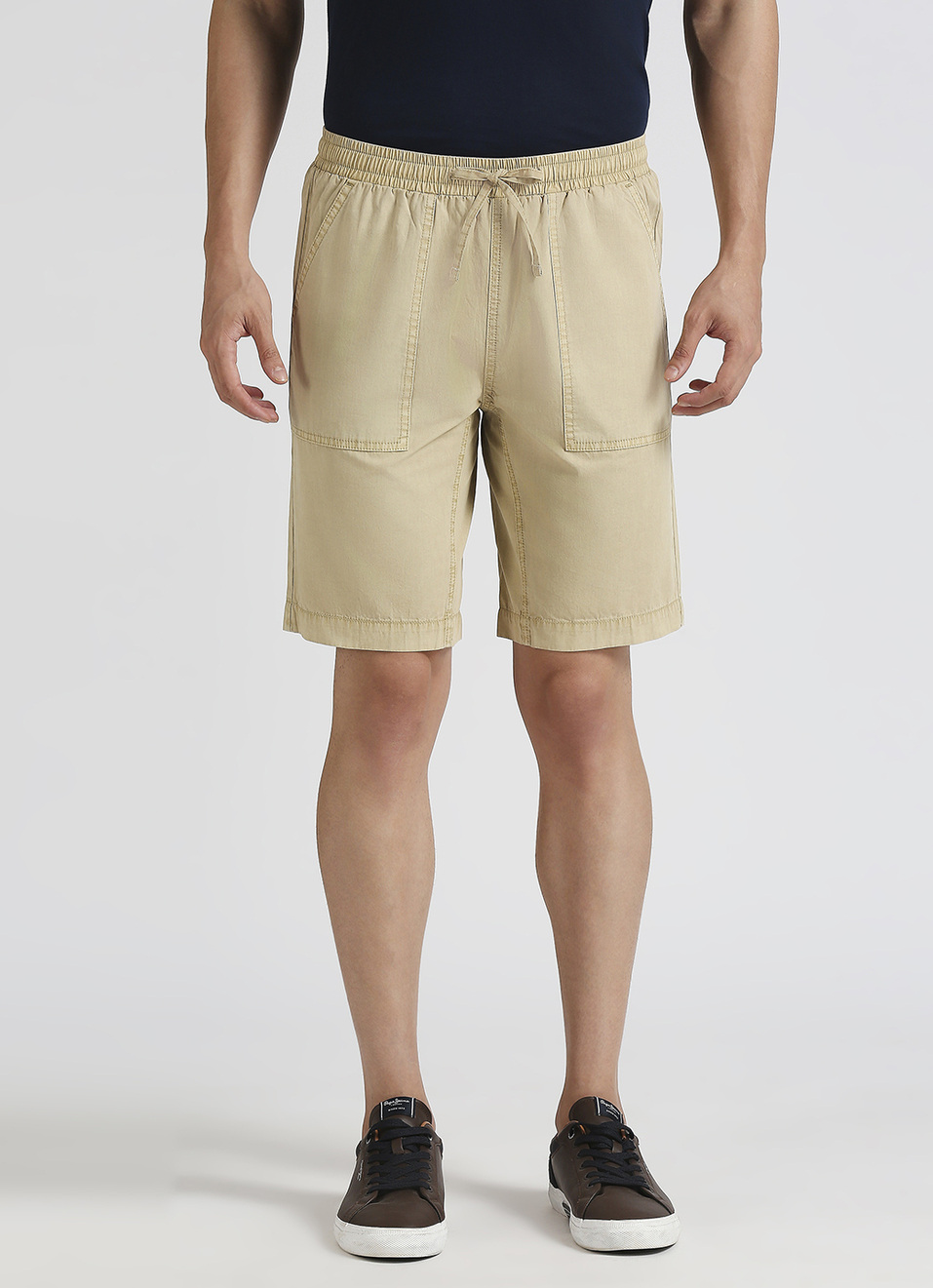 Off White Elasticated Poplin Summer Chino Shorts, , large image number 6