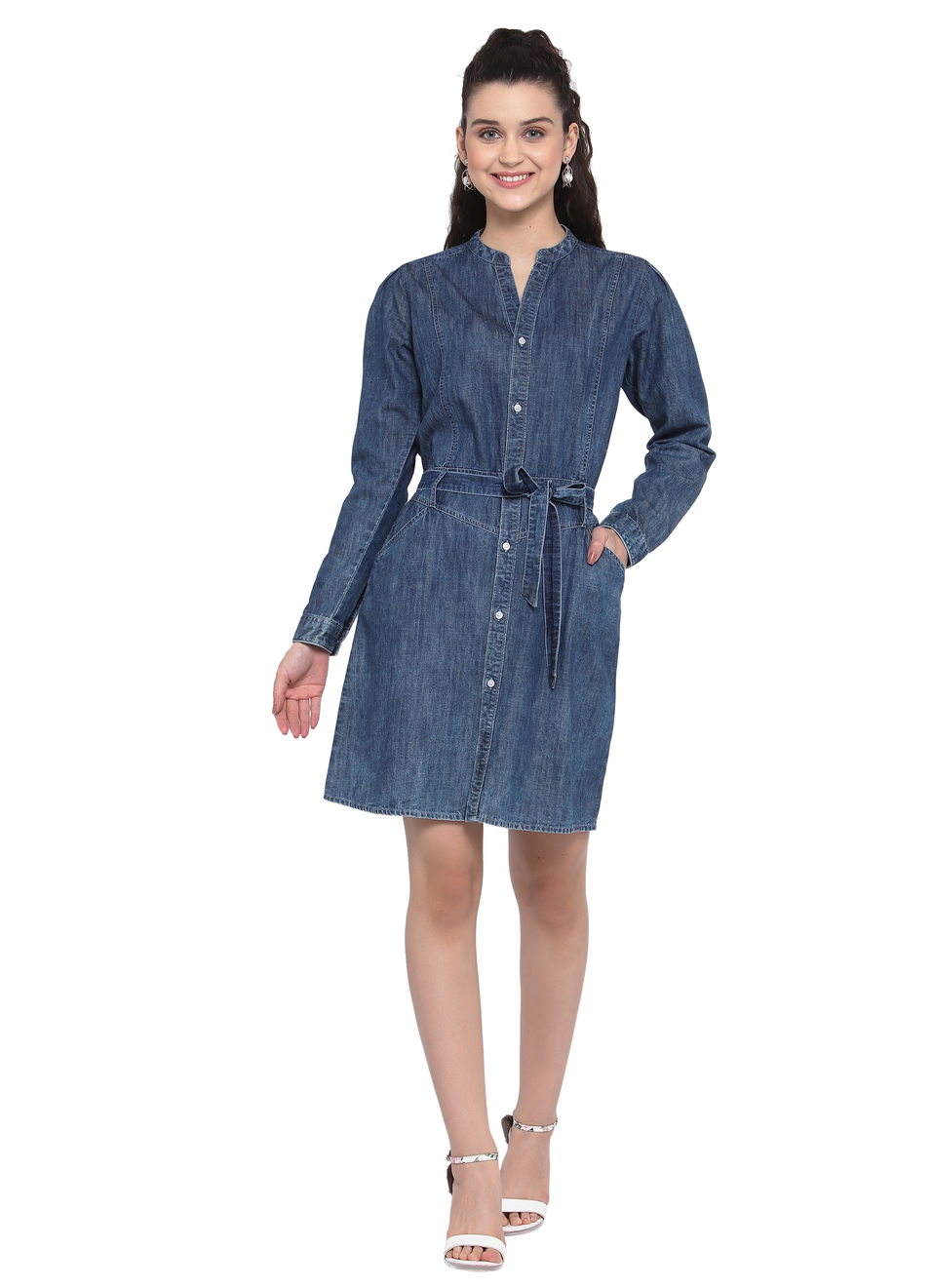 Dolly Puff Sleeve Denim Dress, , large image number 3