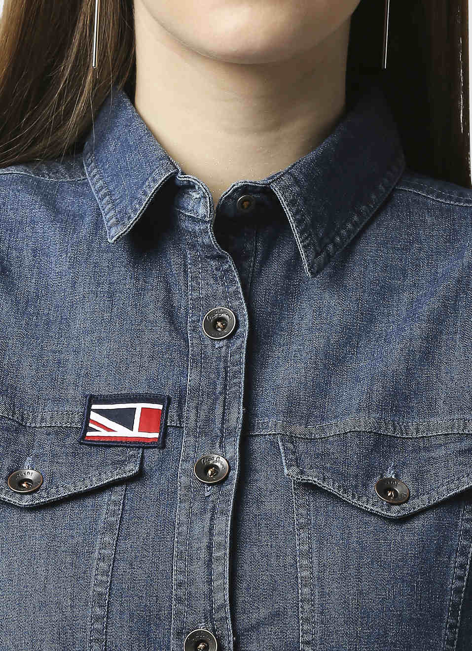 COBA Badge applique denim dress, , large image number 4