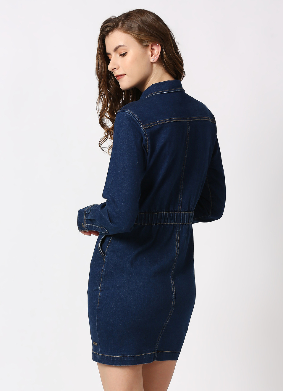 Laya Dark Wash Denim Dress With Slant Pocket, , large image number 2