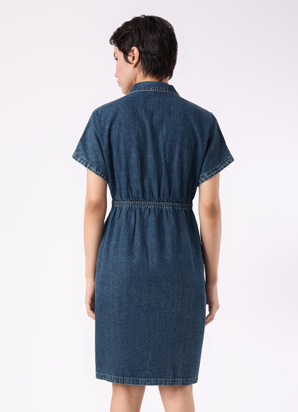 Women Blue Short Sleeves Denim Dress, , large image number 2