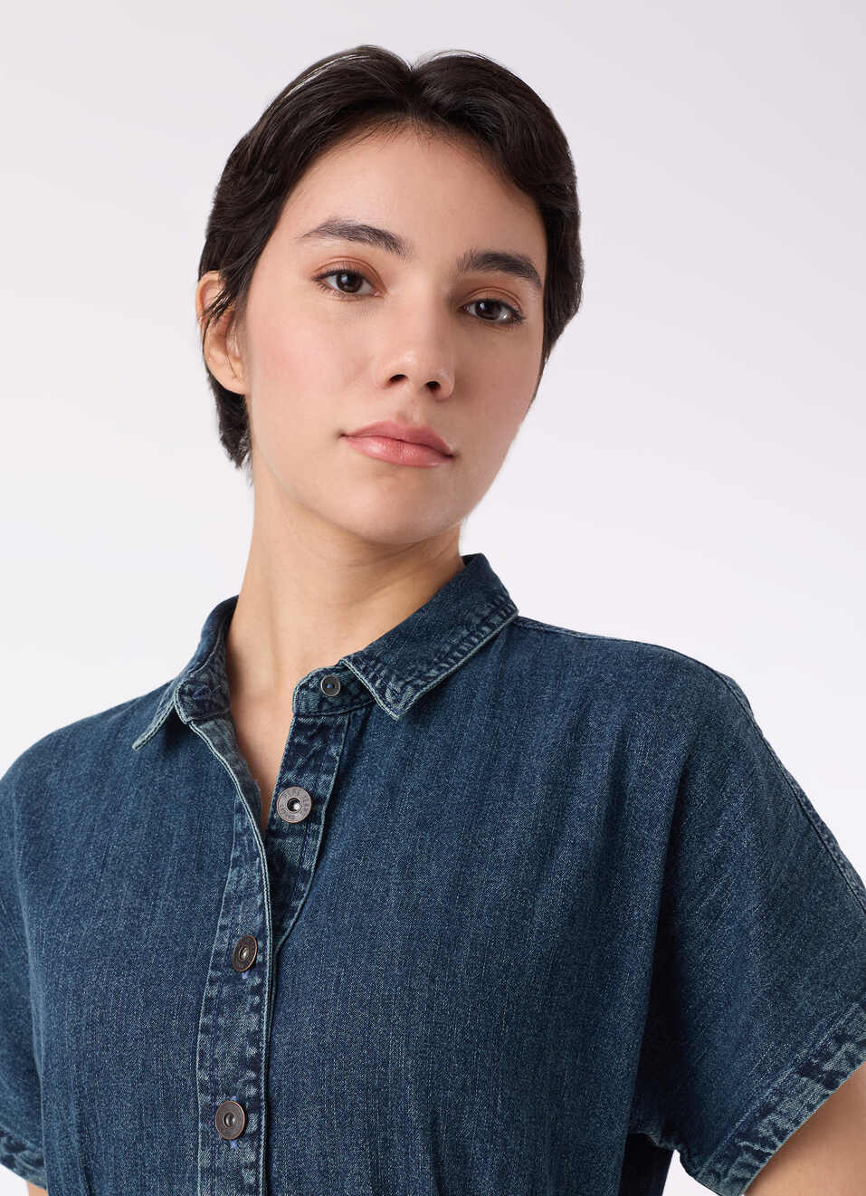 Women Blue Short Sleeves Denim Dress, , large image number 4