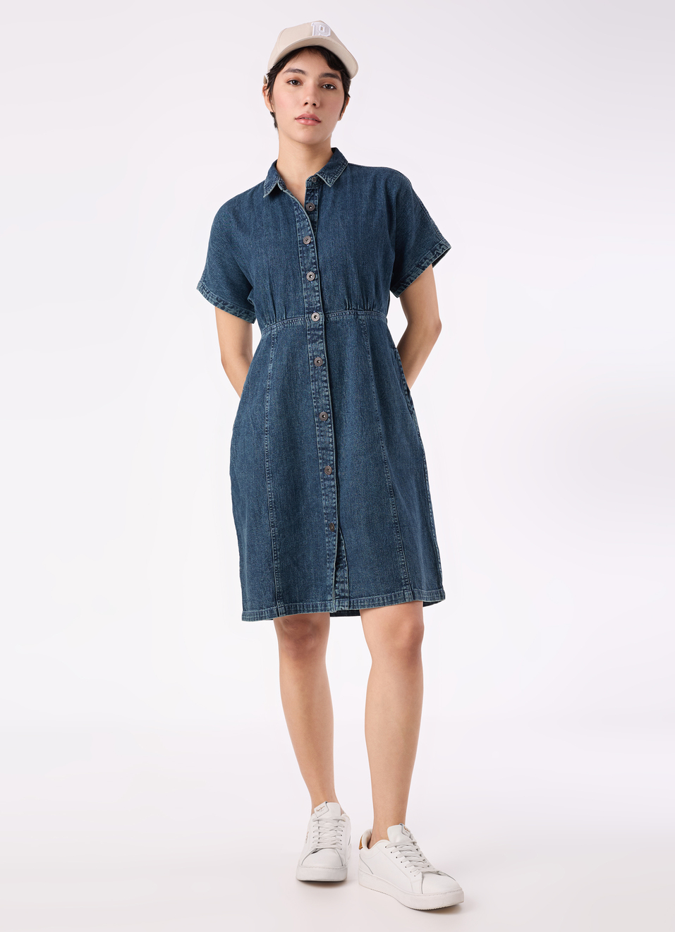 Women Blue Short Sleeves Denim Dress, , large image number 5