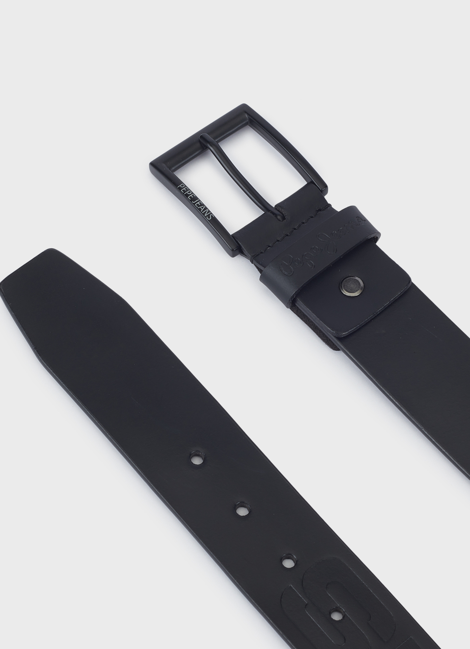 Men Black Embossed Leather Belt With Matte Black Buckle, , large image number 3