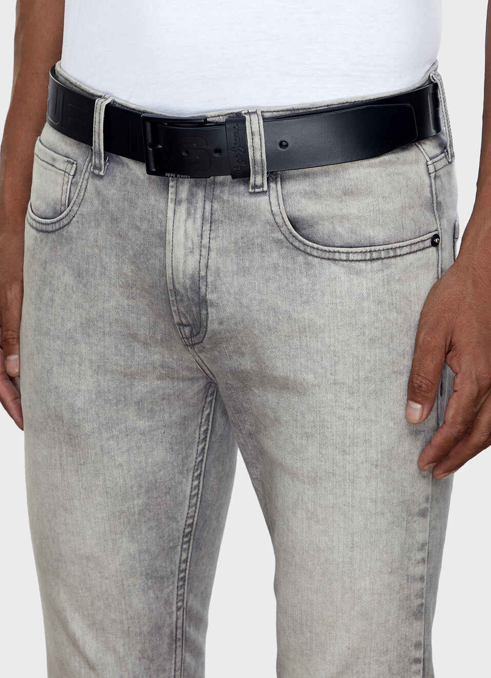 Men Black Embossed Leather Belt With Matte Black Buckle, , large image number 4