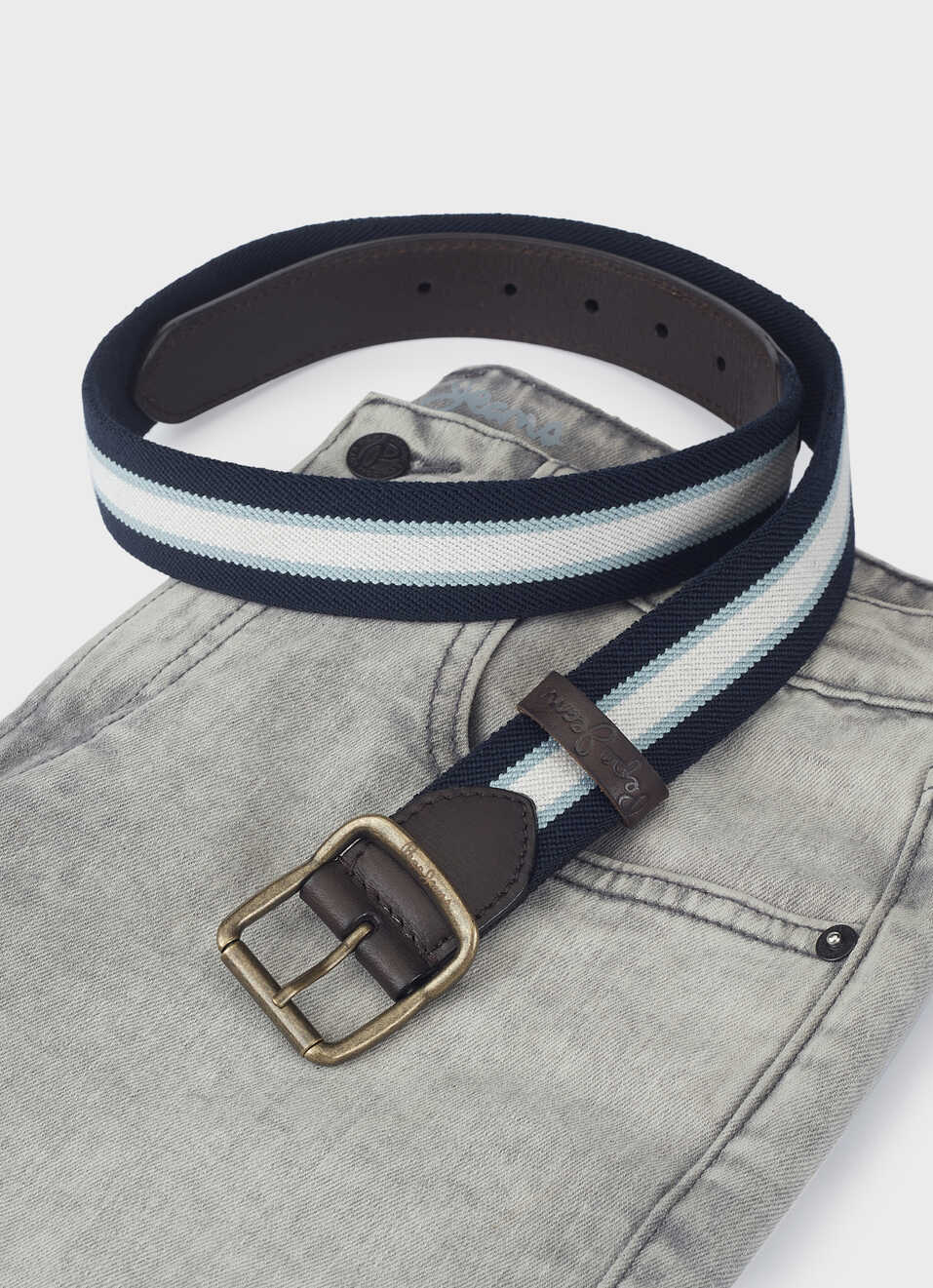 Men Blue Elasticated Stripe Belt With Brass Buckle, , large image number 2