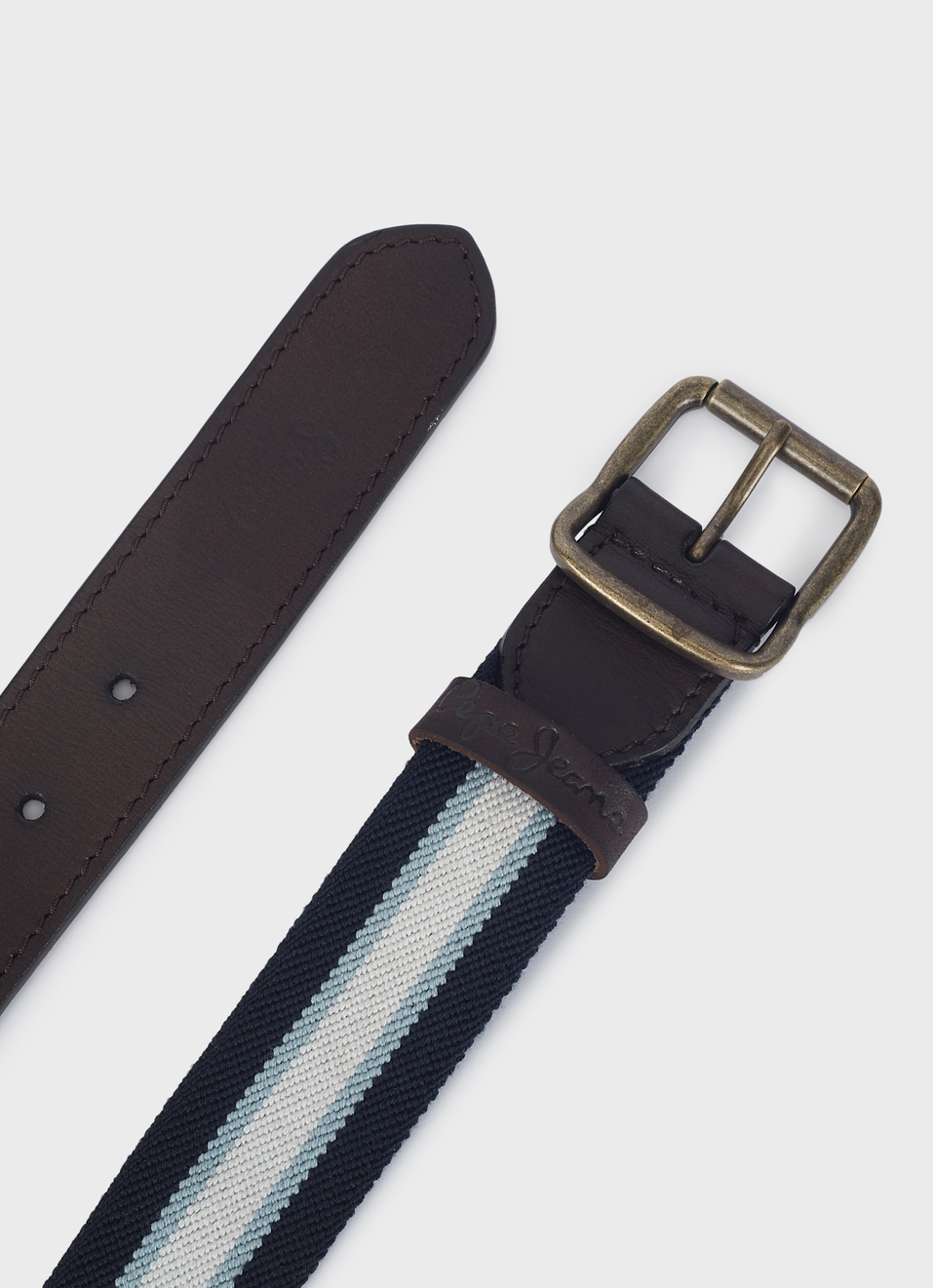 Men Blue Elasticated Stripe Belt With Brass Buckle, , large image number 3