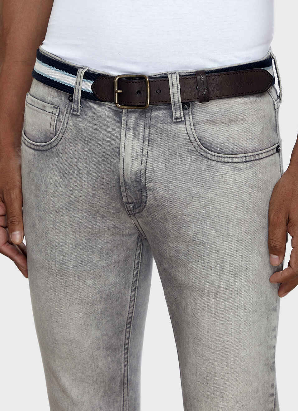 Men Blue Elasticated Stripe Belt With Brass Buckle, , large image number 4