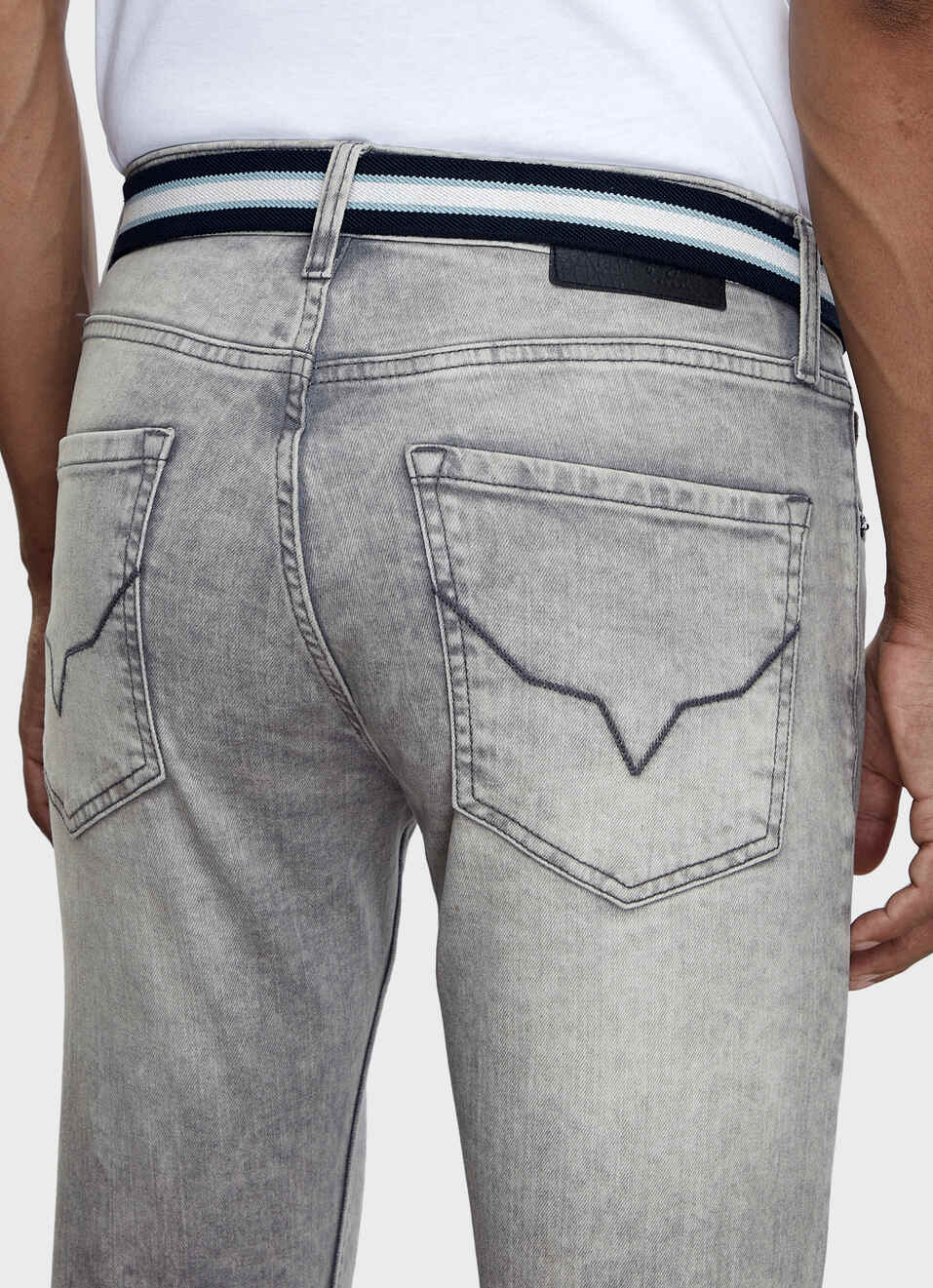 Men Blue Elasticated Stripe Belt With Brass Buckle, , large image number 5