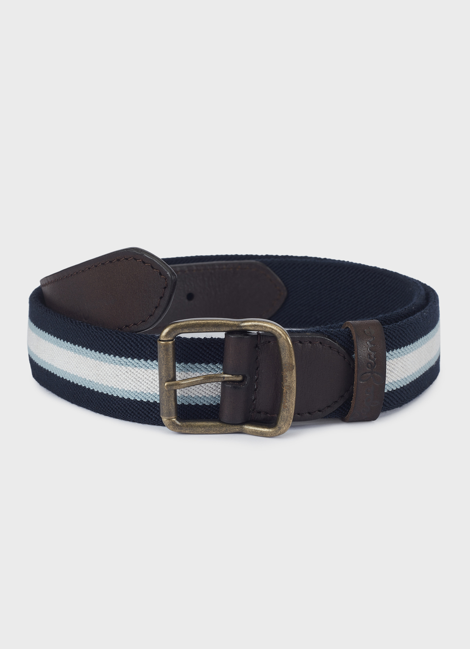 Men Blue Elasticated Stripe Belt With Brass Buckle, , large image number 0
