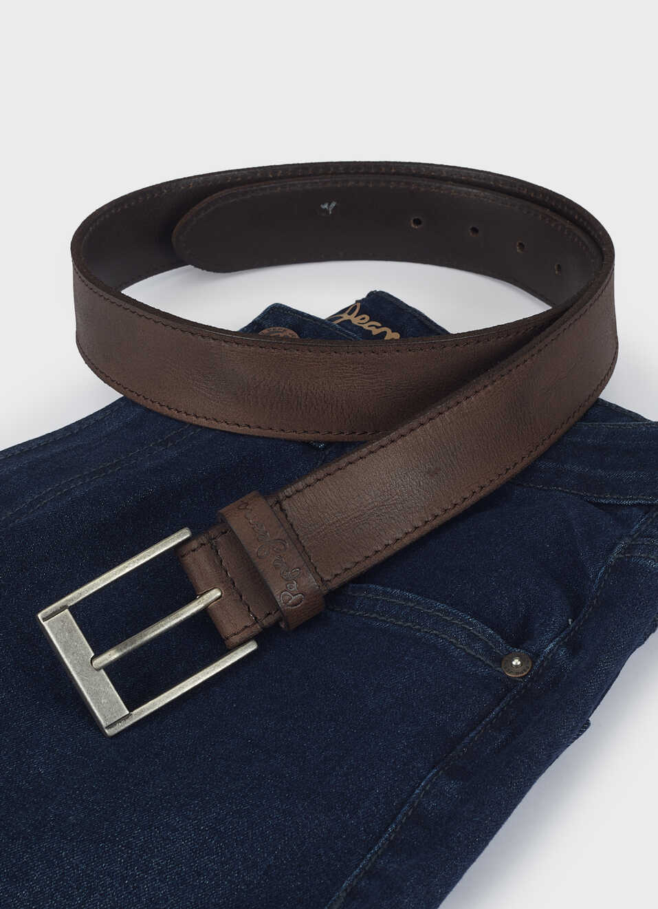 Men Brown Genuine Leather Belt With Metal Buckle, , large image number 2