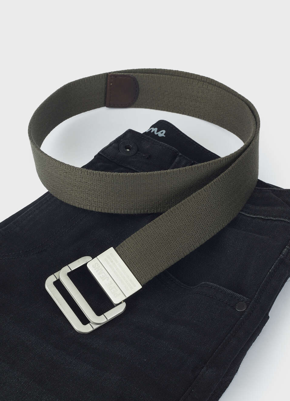 Men Dark Green Webbing Belt With Metal Clip Buckle, , large image number 2