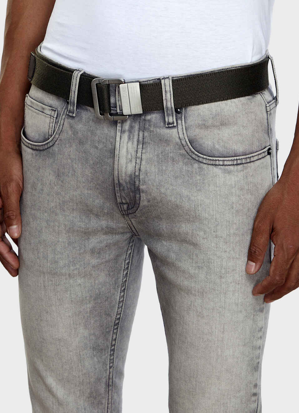 Men Dark Green Webbing Belt With Metal Clip Buckle, , large image number 4