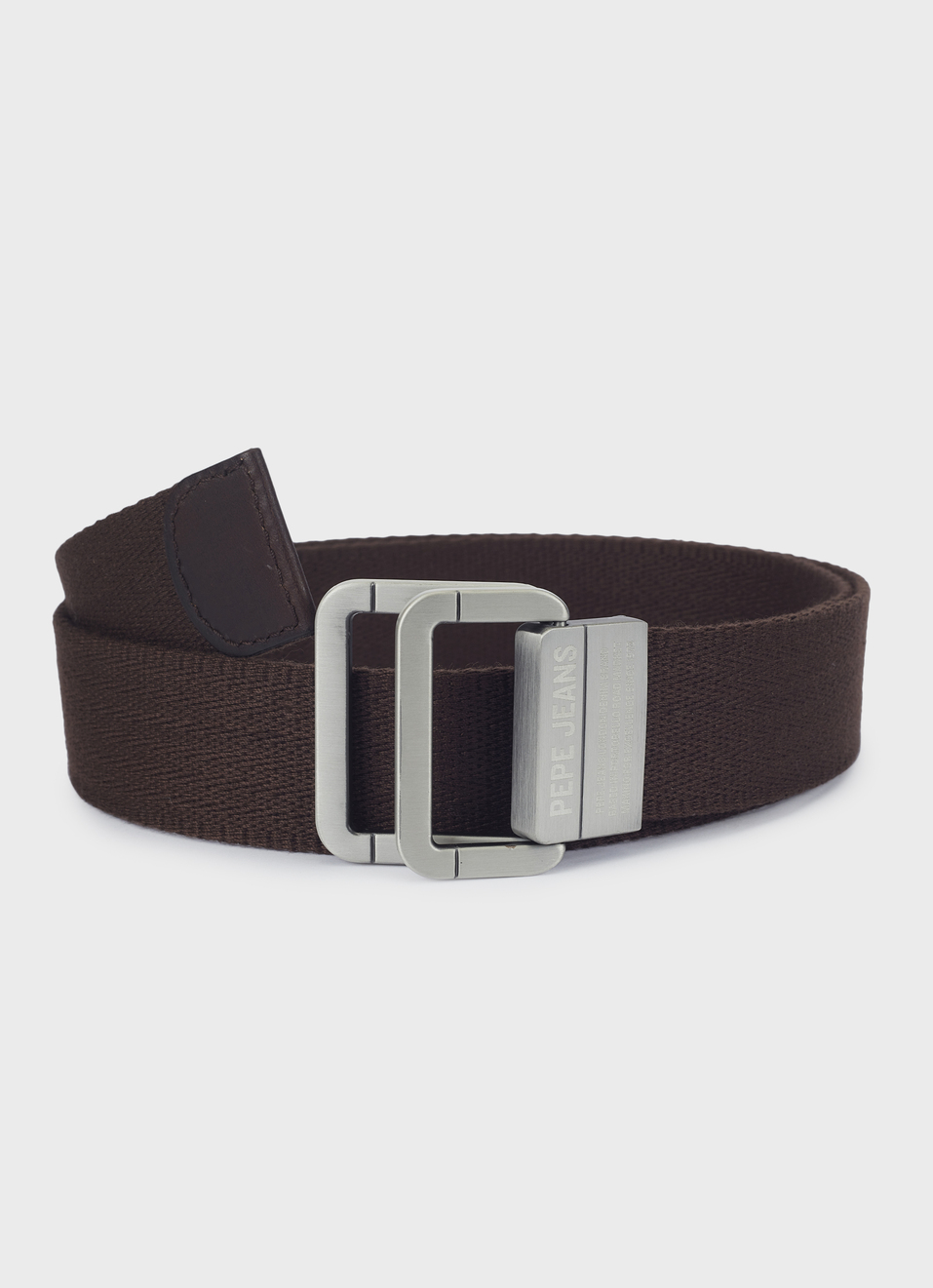 Men Dark Brown Webbing Belt With Metal Clip Buckle, , large image number 0