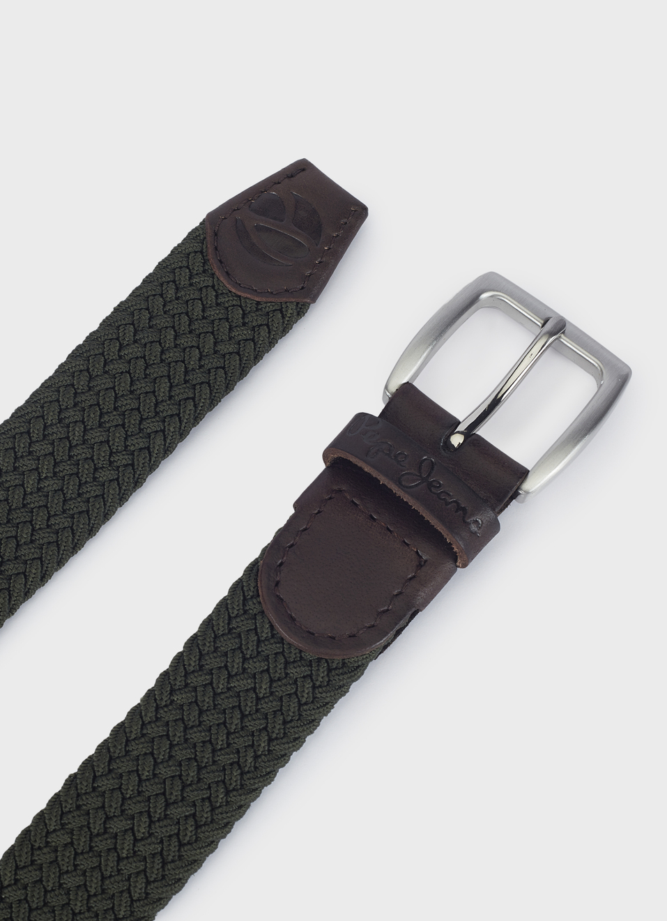 Men Braided Stretch Belt In Green With Leather Trim, , large image number 3