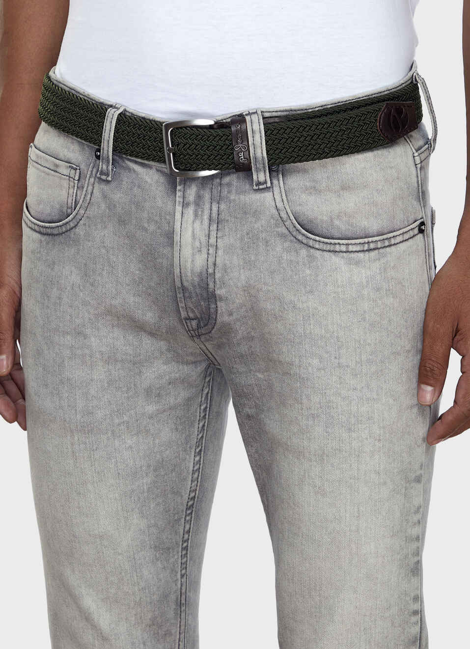 Men Braided Stretch Belt In Green With Leather Trim, , large image number 4