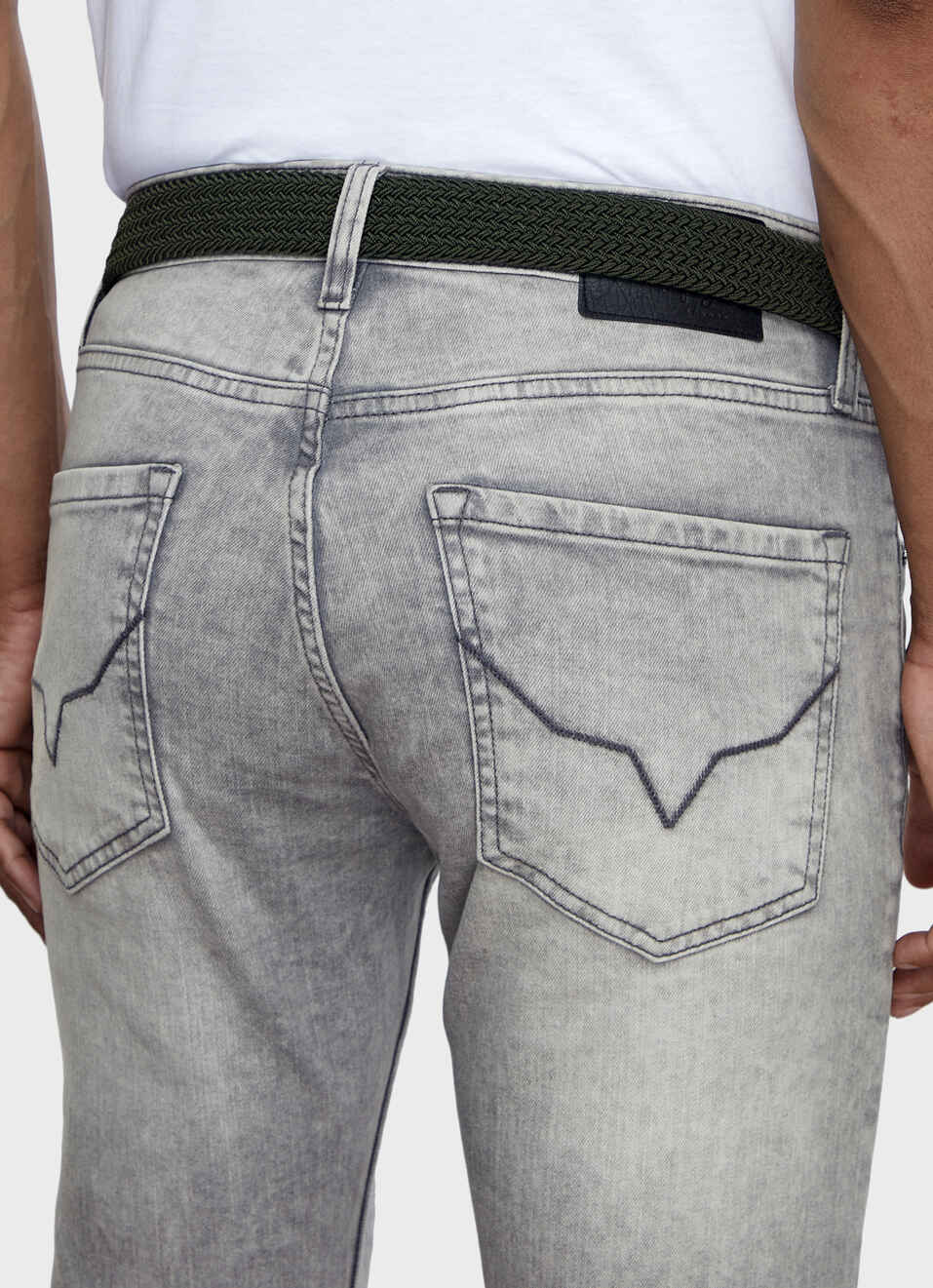 Men Braided Stretch Belt In Green With Leather Trim, , large image number 5