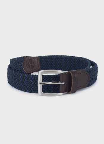 Men Braided Stretch Belt In Navy With Leather Trim