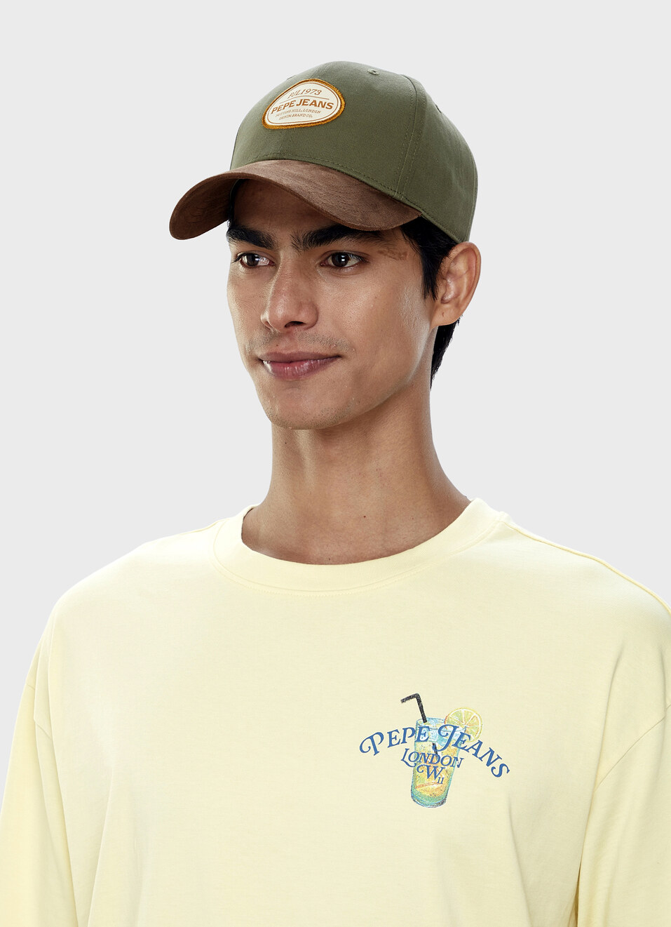 Men Olive Green & Brown Suede Visor Baseball Cap, , large image number 2