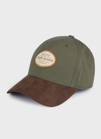 Men Olive Green & Brown Suede Visor Baseball Cap