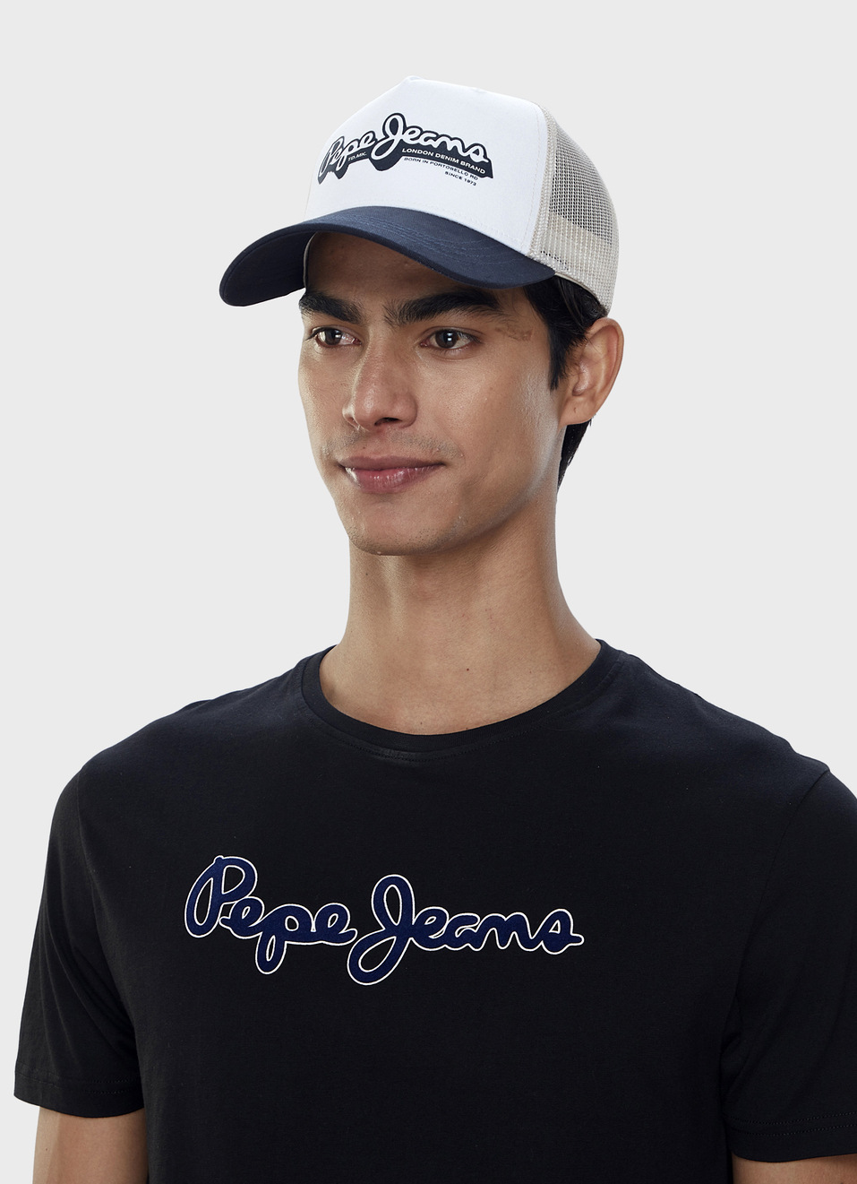 Men Navy & White Trucker Cap With Mesh Back, , large image number 2