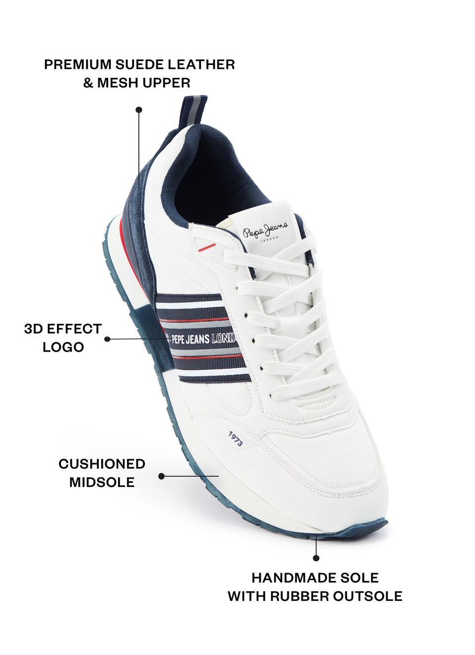 White 3d Logo Anti-skid Running Sneakers, , large image number 1