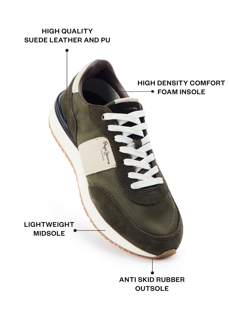 Khaki And Green Anti-skid Fashion Sneakers, , large image number 1