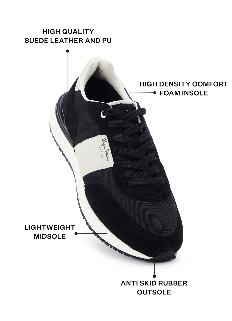 Black Anti-skid Fashion Sneakers, , large image number 1