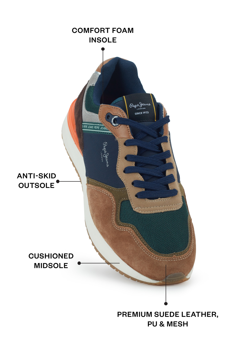 Men Khaki Green Color Block Sneakers, , large image number 1