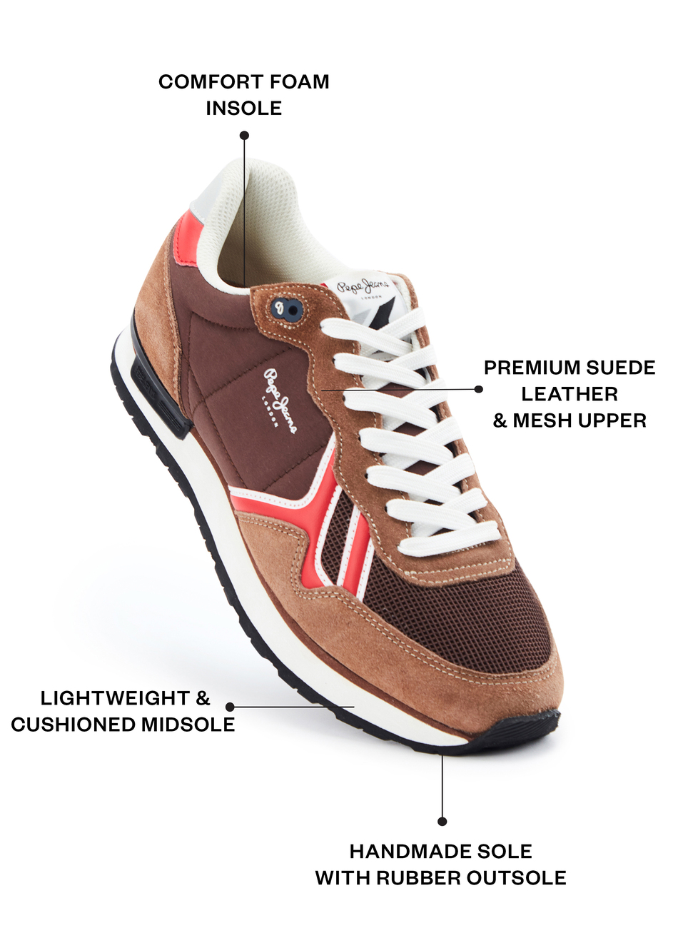 Brown Retro Anti-skid Running Sneakers, , large image number 1