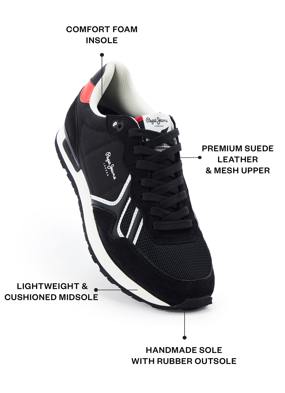 Black Retro Anti-skid Running Sneakers, , large image number 1