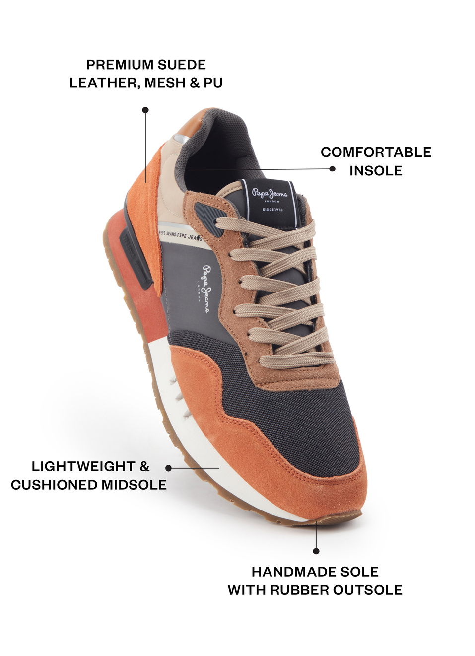 Orange And Black Anti-skid Running Sneakers, , large image number 1