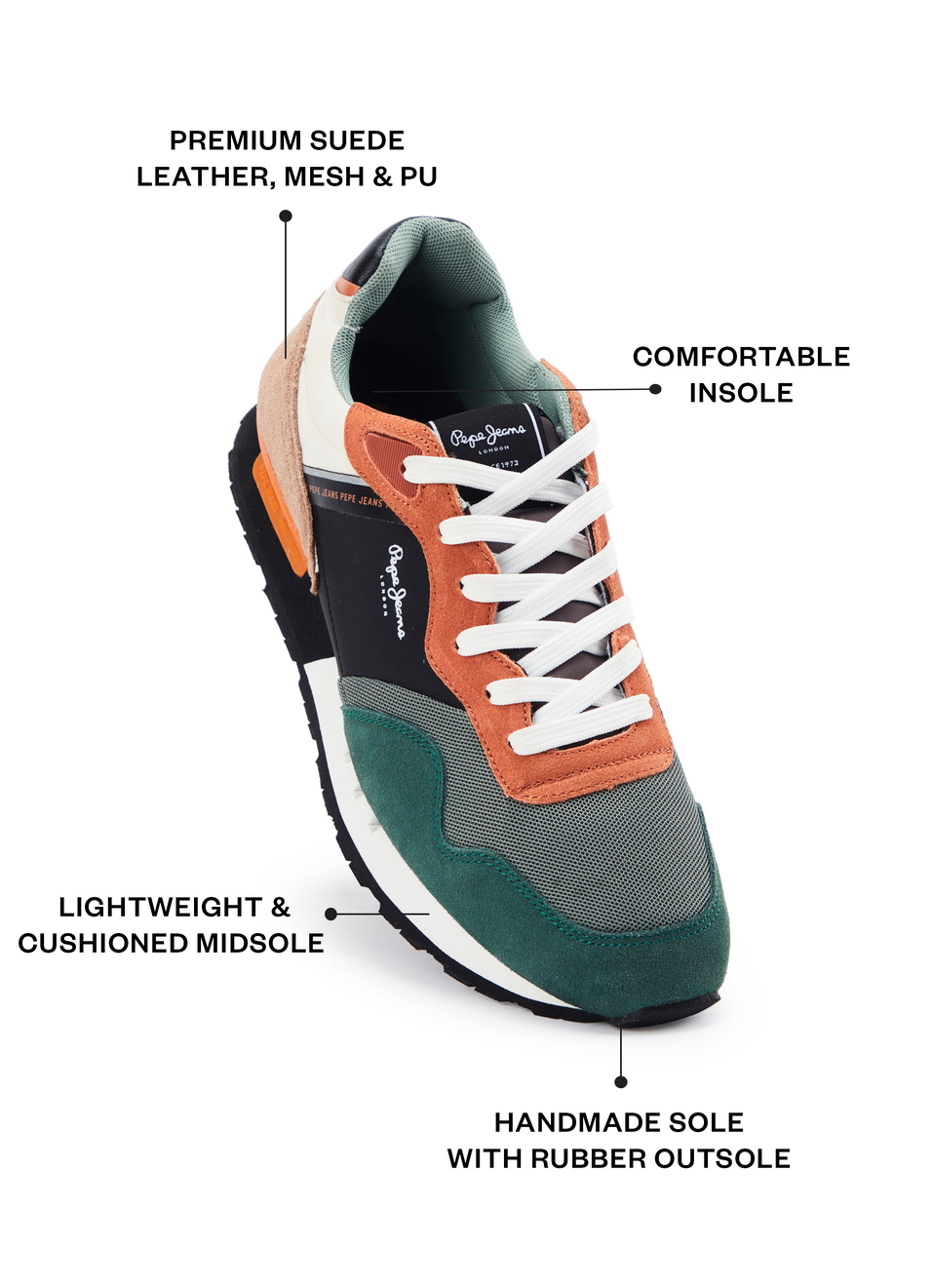 Green And Black Anti-skid Running Sneakers, , large image number 1