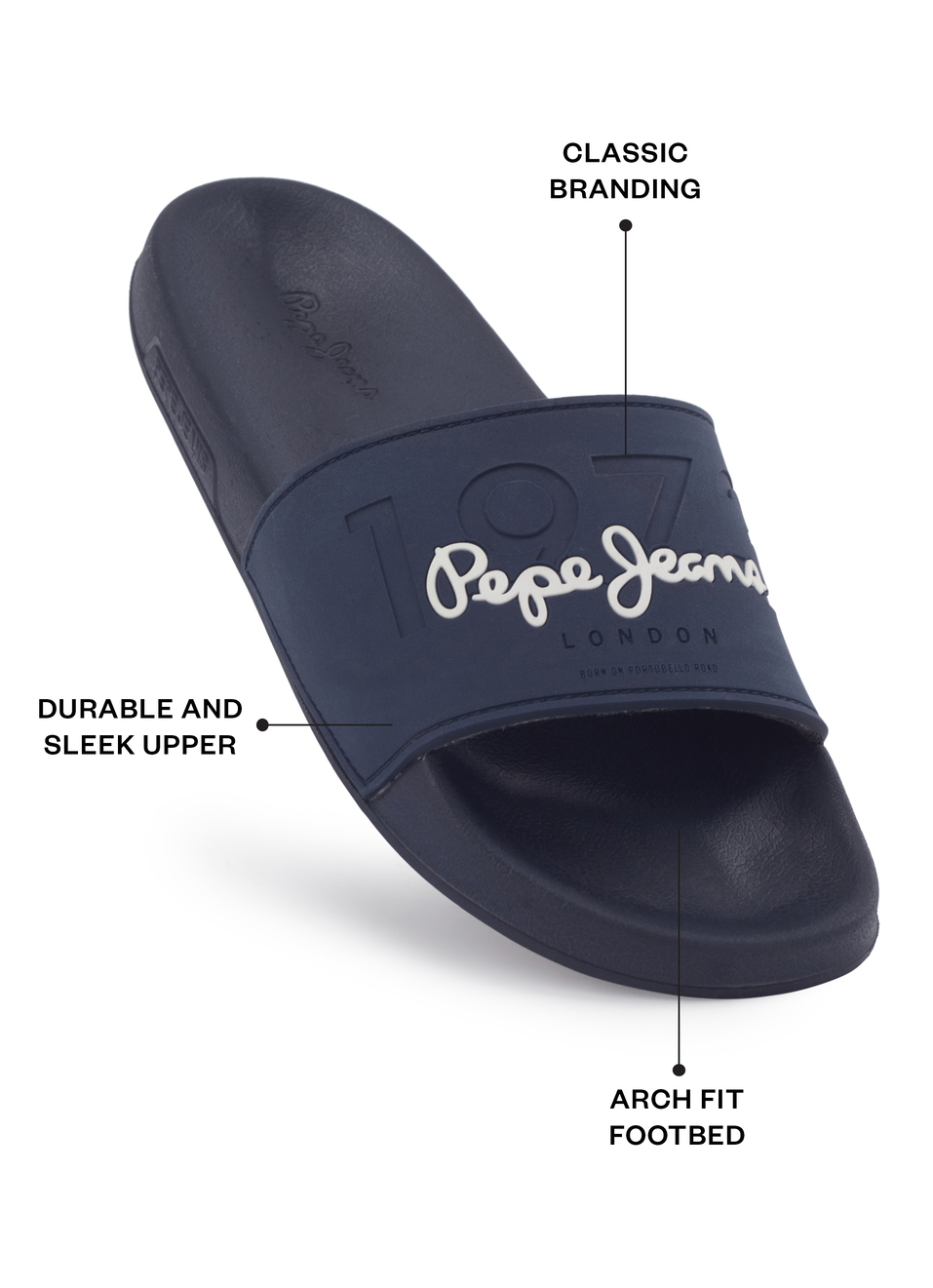 Navy Lightweight Beach Slides With Embossed Logo Print, , large image number 1