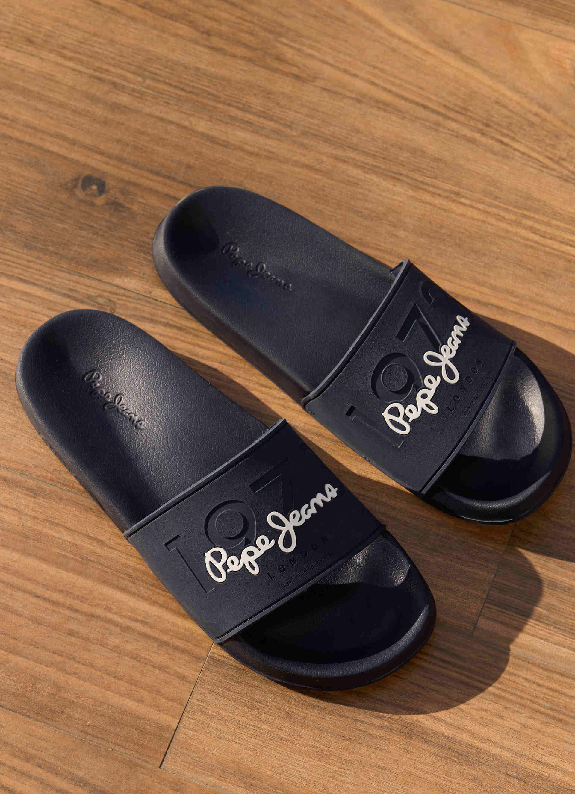 Navy Lightweight Beach Slides With Embossed Logo Print, , large image number 7