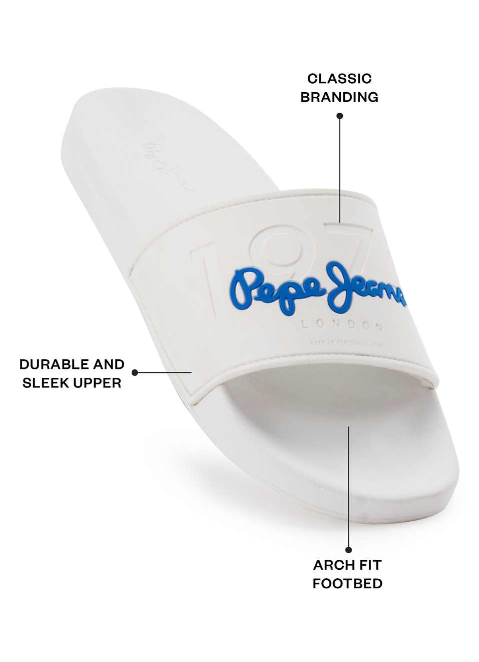 White Lightweight Beach Slides With Embossed Logo Print, , large image number 1