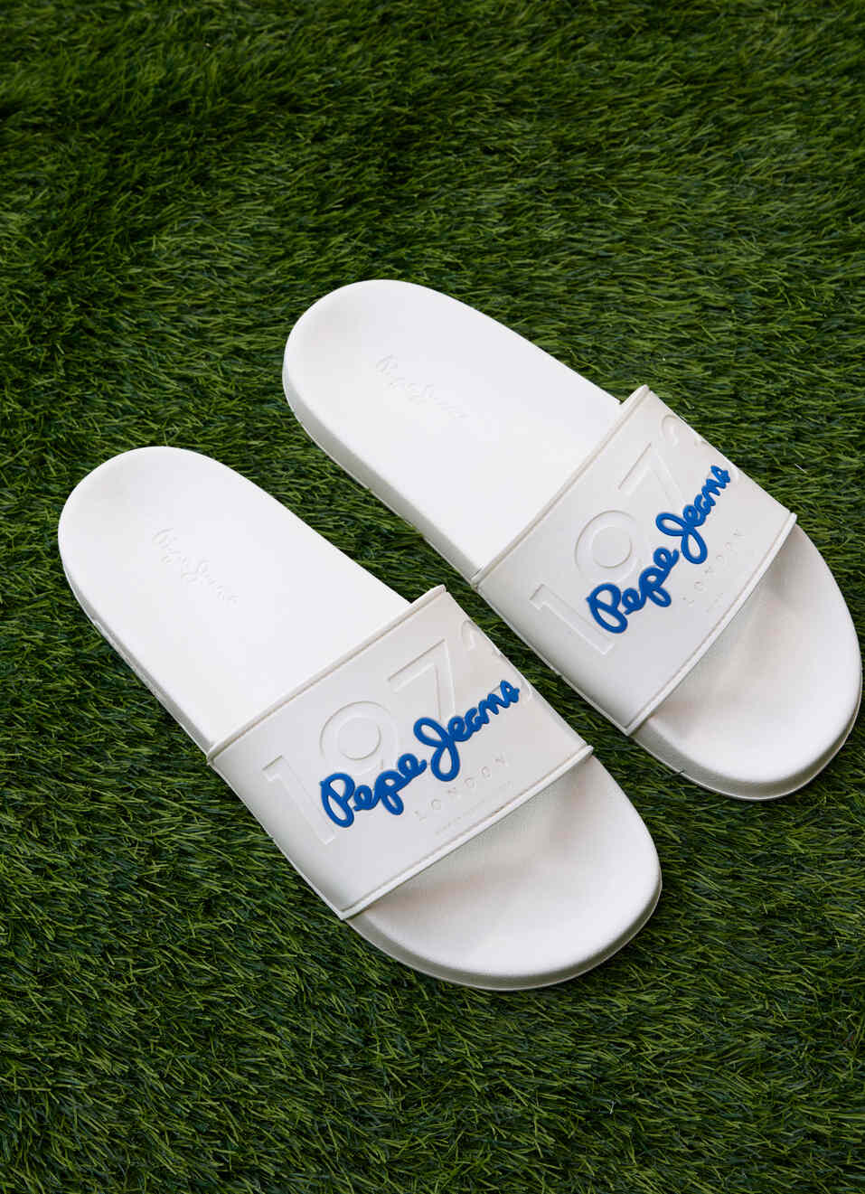 White Lightweight Beach Slides With Embossed Logo Print, , large image number 0