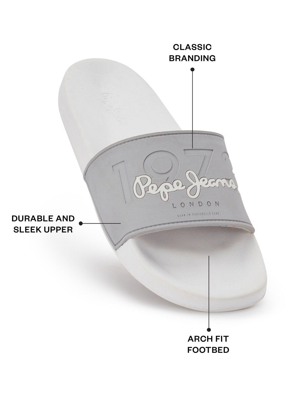 Grey Lightweight Beach Slides With Embossed Logo Print, , large image number 1