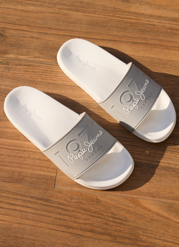 Grey Lightweight Beach Slides With Embossed Logo Print