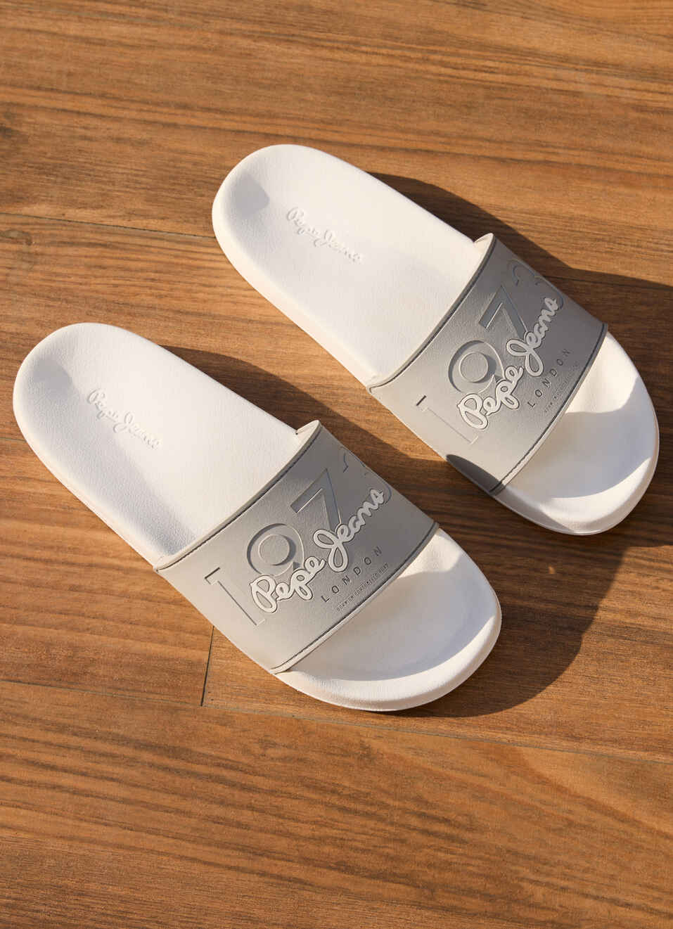 Grey Lightweight Beach Slides With Embossed Logo Print, , large image number 0