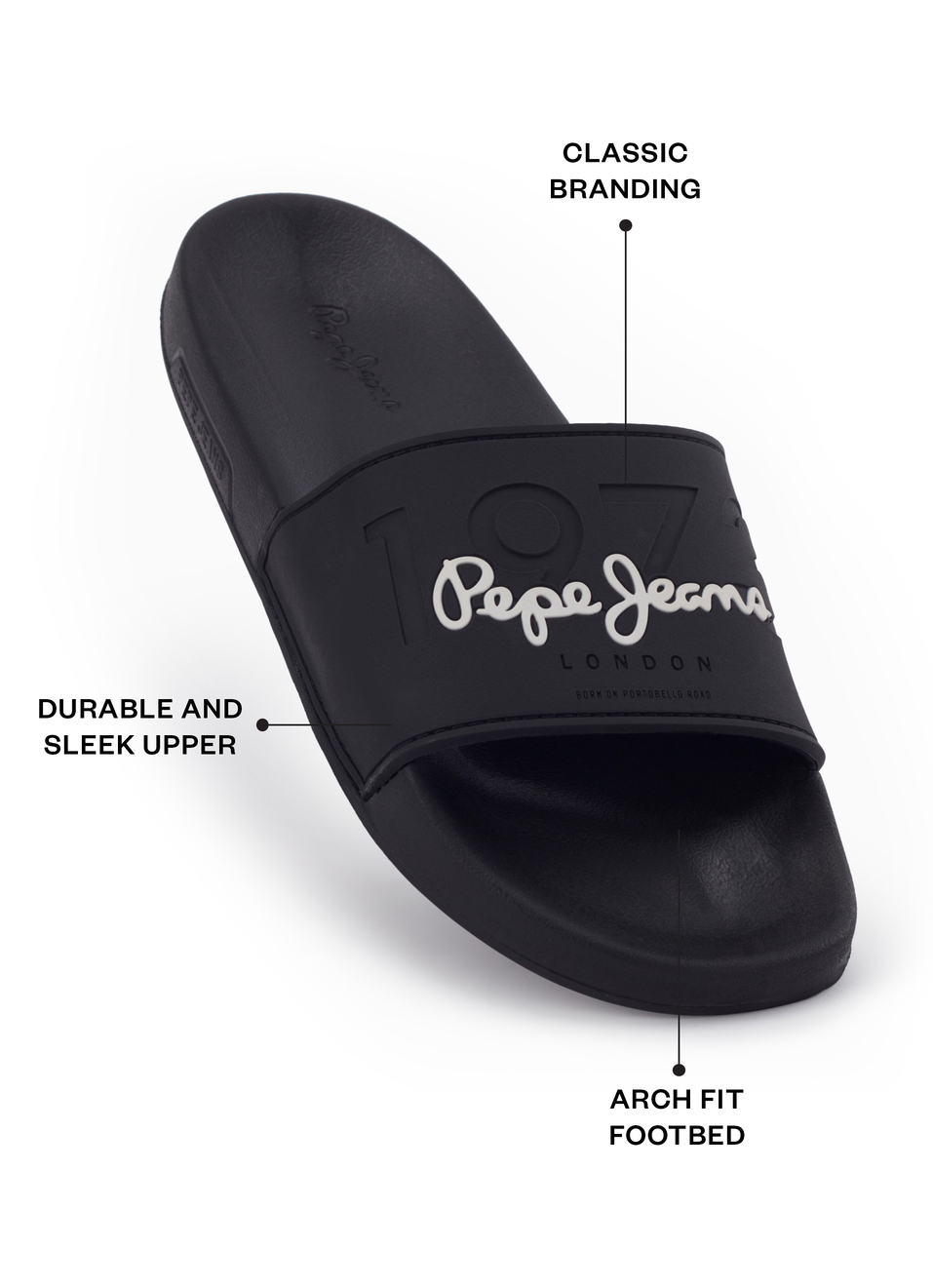 Black Lightweight Beach Slides With Embossed Logo Print, , large image number 1