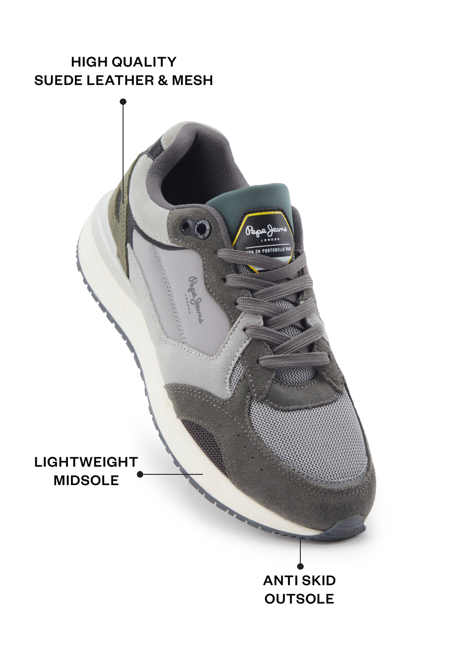 Grey Lightweight Anti-skid Fashion Sneakers, , large image number 1