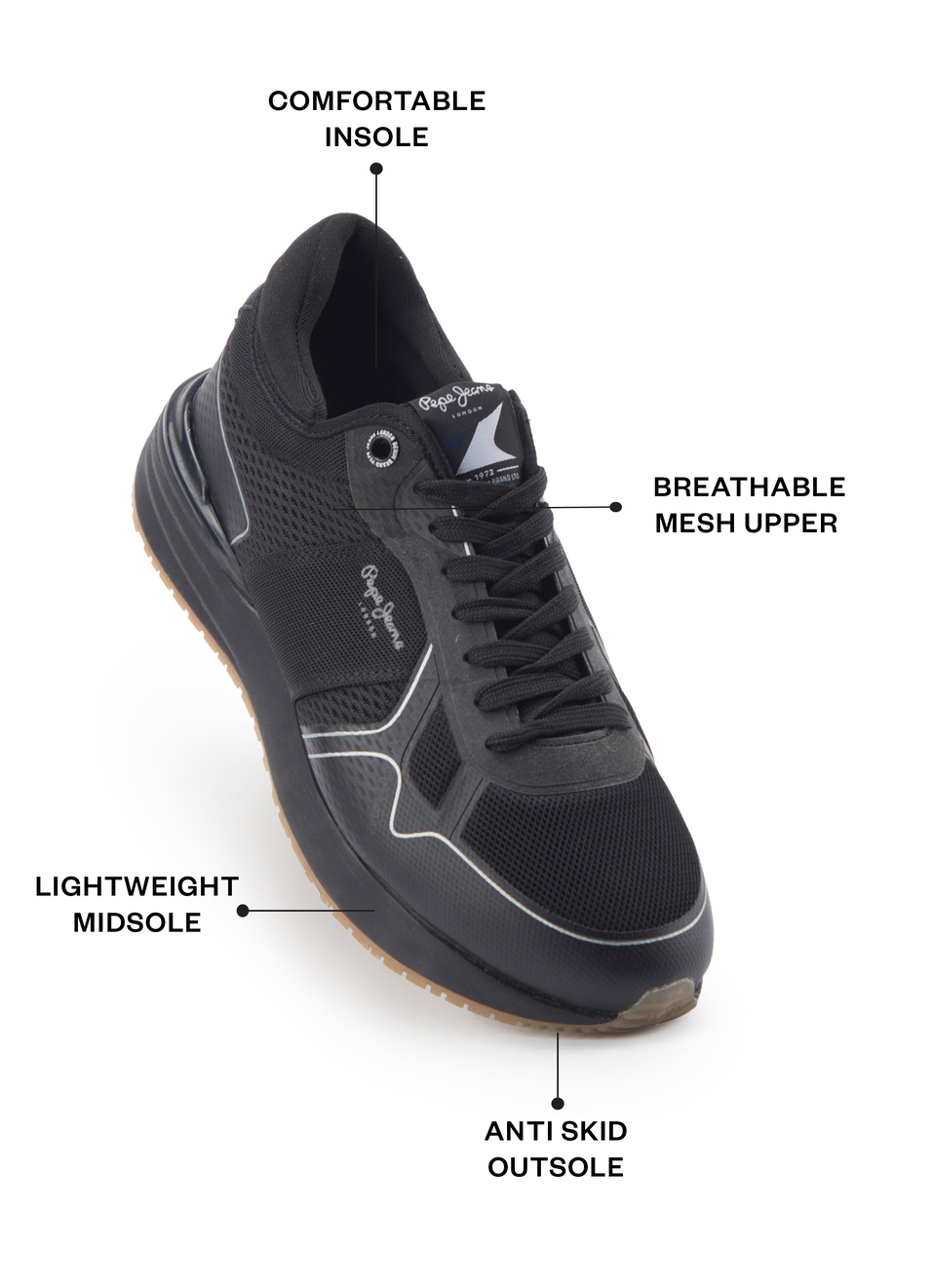 Black Anti-skid Fashion Sneakers, , large image number 1