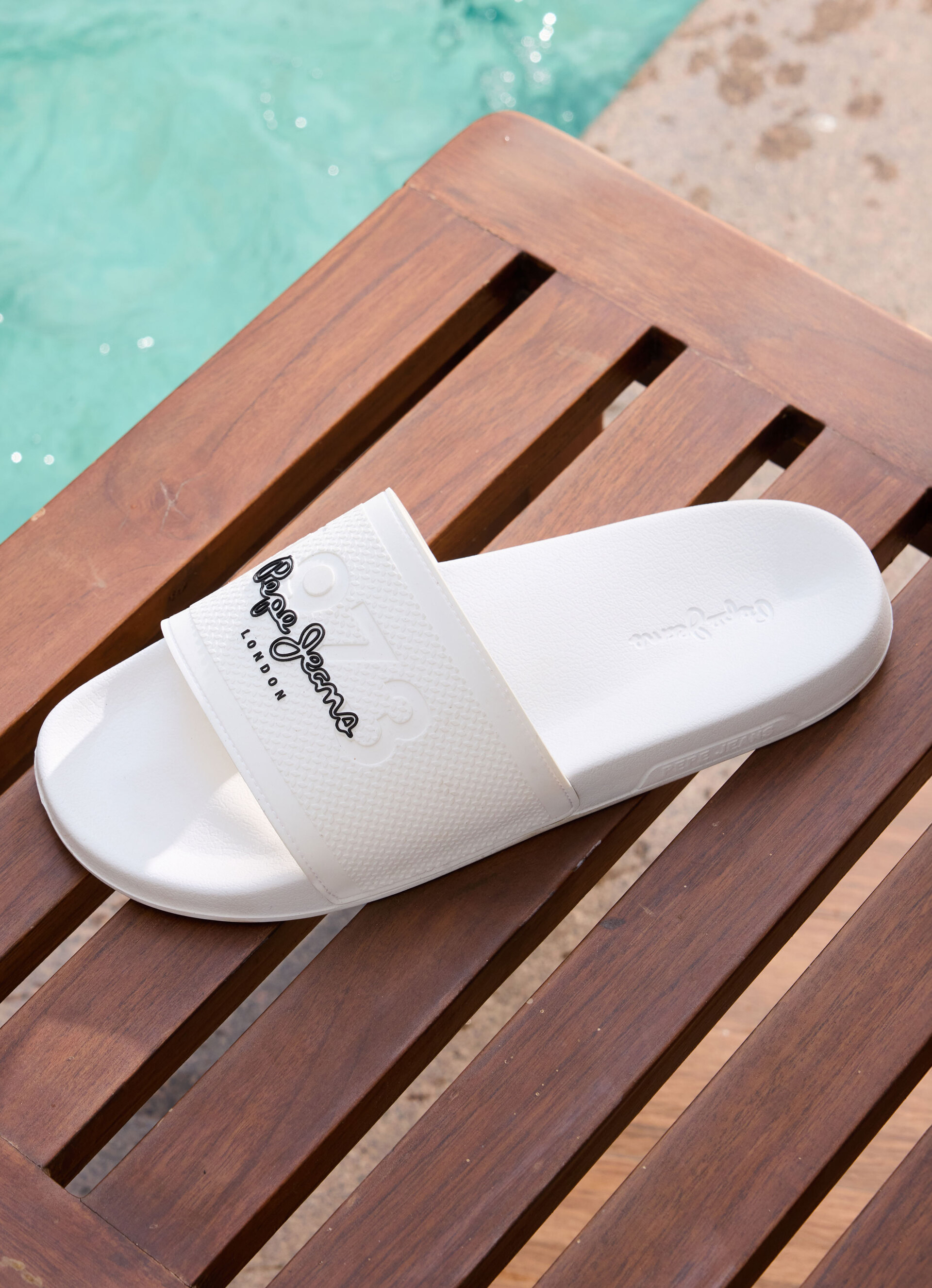 White Lightweight Beach Slides With Textured Logo Print, , large image number 7