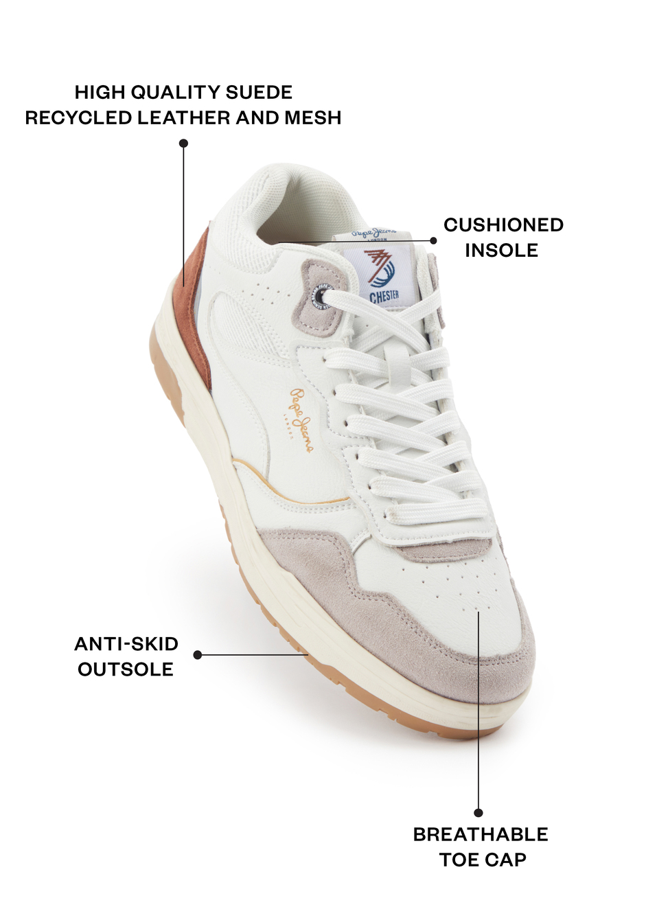 Off White And Grey Anti-skid Cupsole Sneakers, , large image number 1