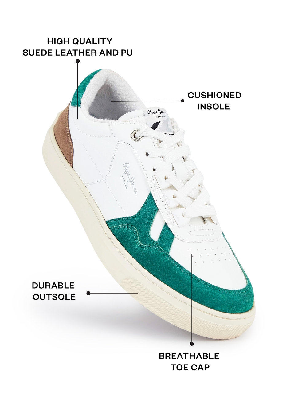 White And Green Retro Anti-skid Cupsole Sneakers, , large image number 1