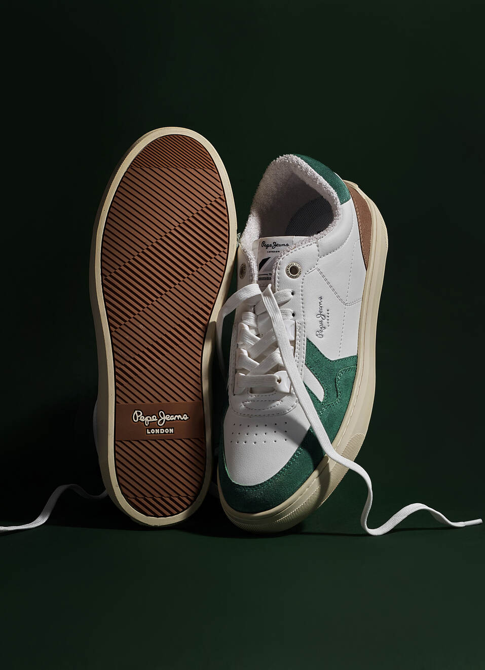 White And Green Retro Anti-skid Cupsole Sneakers, , large image number 0