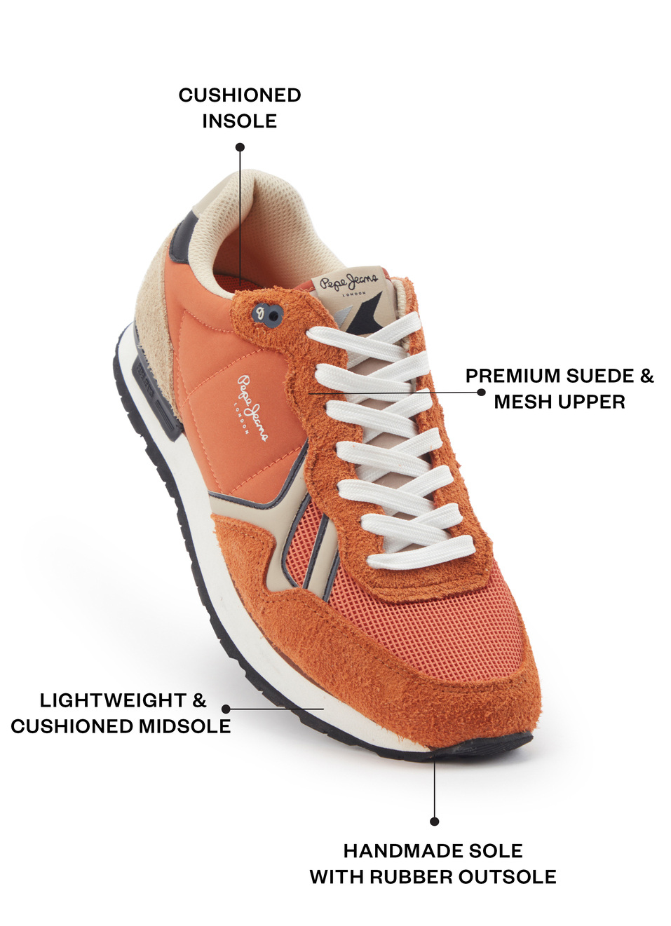 Orange And Black Retro Anti-skid Running Sneakers, , large image number 1