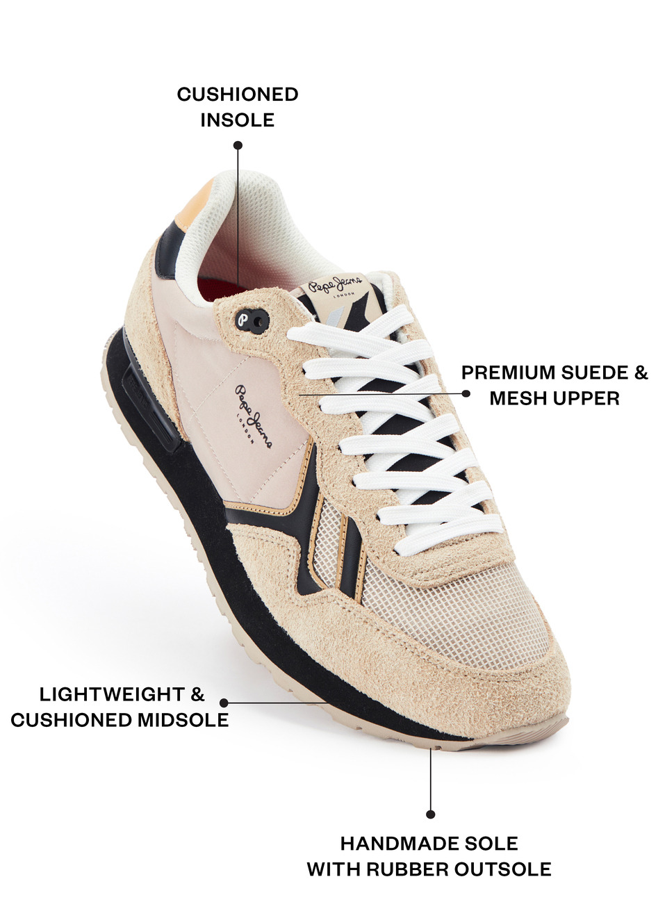 Beige And Black Retro Anti-skid Running Sneakers, , large image number 1