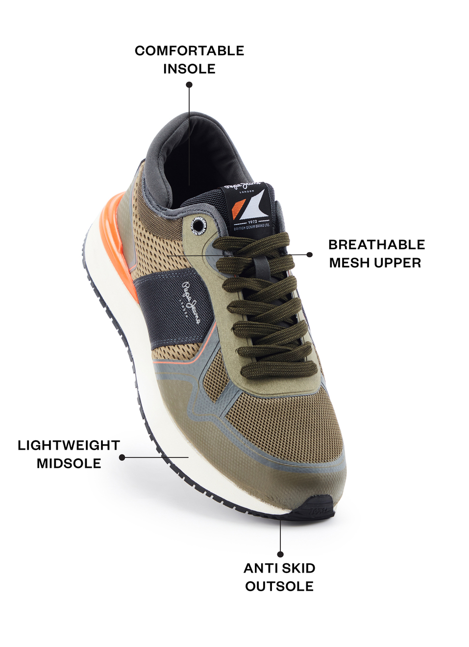 Khaki And Green Anti-skid Fashion Sneakers, , large image number 1